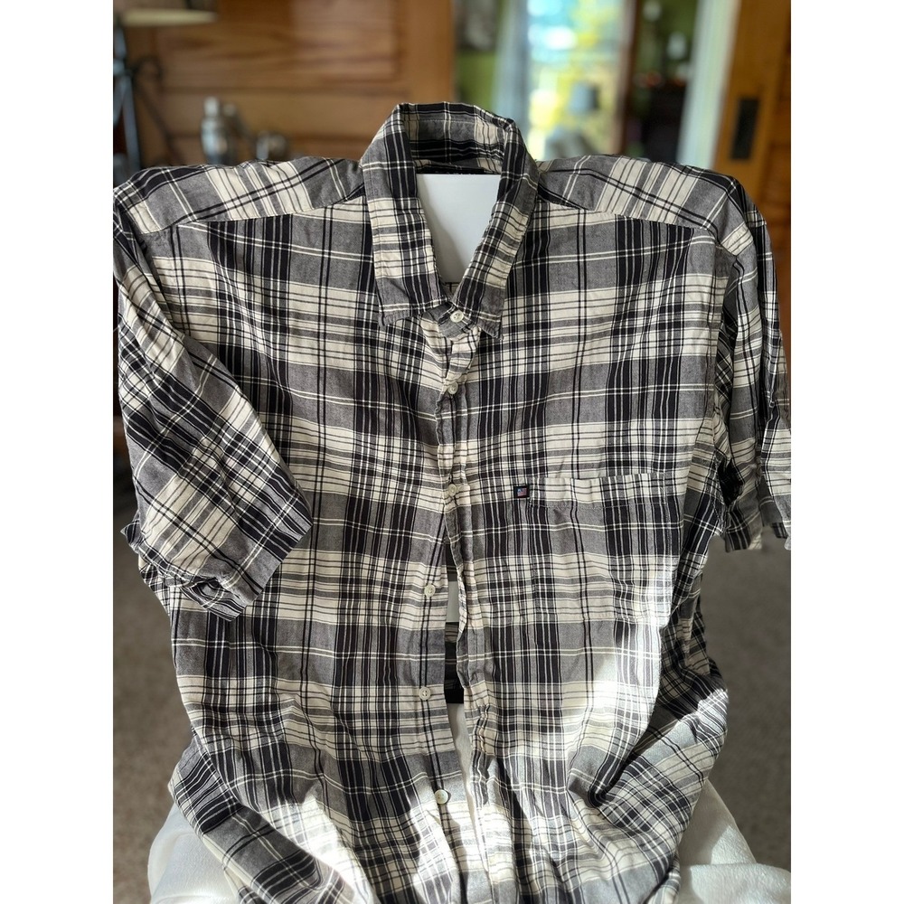 Polo‎ Jeans Co Ralph Lauren Black & White Plaid Button up  Short Sleeve Shirt L